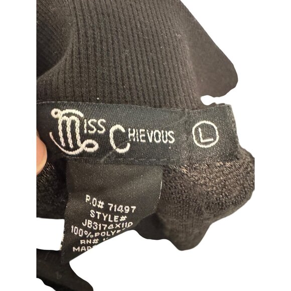 Miss Chevious Black Fuzzy Jogger Pants Large Sequin Ho Ho Ho & Santa Hat Design - Picture 4 of 6